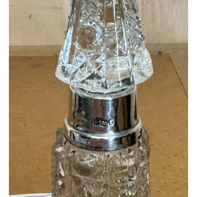 Large Antique Perfume Bottle Flask in Cut Glass Crystal & Sterling Silver, 1908 For Sale - Image 11 of 14