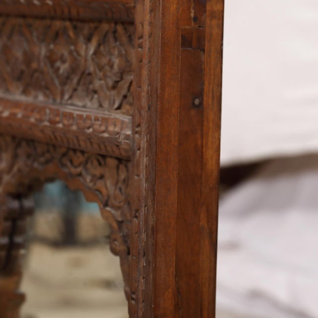 Indian Antique Indian Teakwood Carved Window Frame Mirror For Sale - Image 3 of 5
