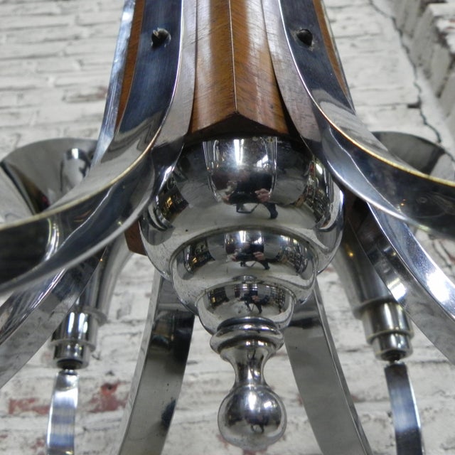 Wood Large Art Deco Chrome Plated Pendant Lamp, 1930s For Sale - Image 7 of 18