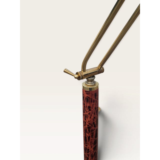 1960s Mid-Century Italian Lacquered Goatskin & Brass Adjustable Torchiere Floor Lamp, 1950s For Sale - Image 5 of 18