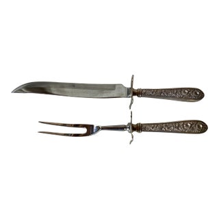 Sterling Silver Art Nouveau Carving Set by Steiff, c.1900 - Repousse Pattern For Sale