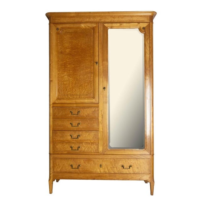 Art Nouveau French Dressing Armoire Beveled Mirror, 1920 For Sale - Image 15 of 18