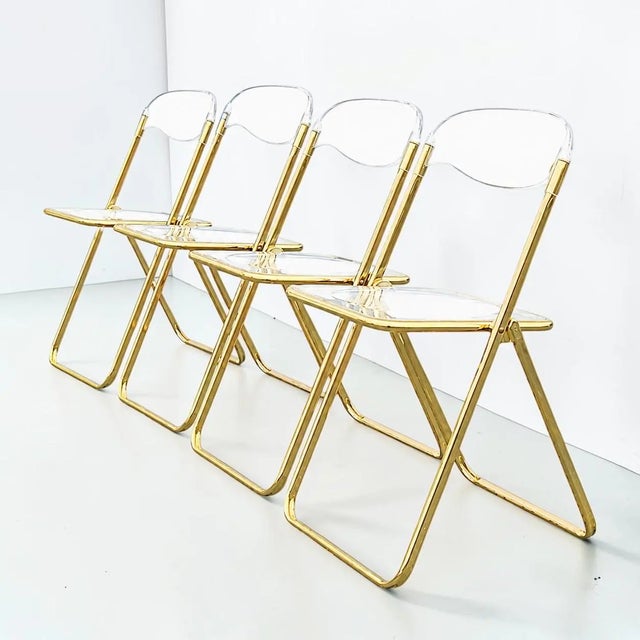 Giancarlo Piretti Giancarlo Piretti Style Brass Folding Chairs- Set of 4 For Sale - Image 4 of 8