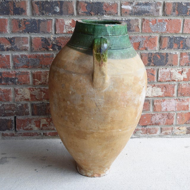 Antique Turkish Terracotta Olive Jar Vase - Pottery Clay Pot Glazed Top For Sale - Image 4 of 7