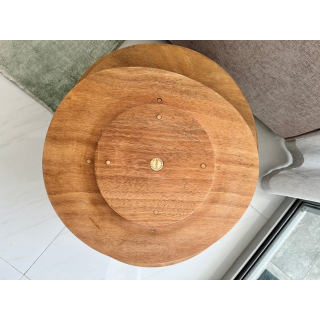 Tan Morelato Sculptural Layered Ash Wood Side Table / Pouf With Leather Top – Italian Design For Sale - Image 8 of 8