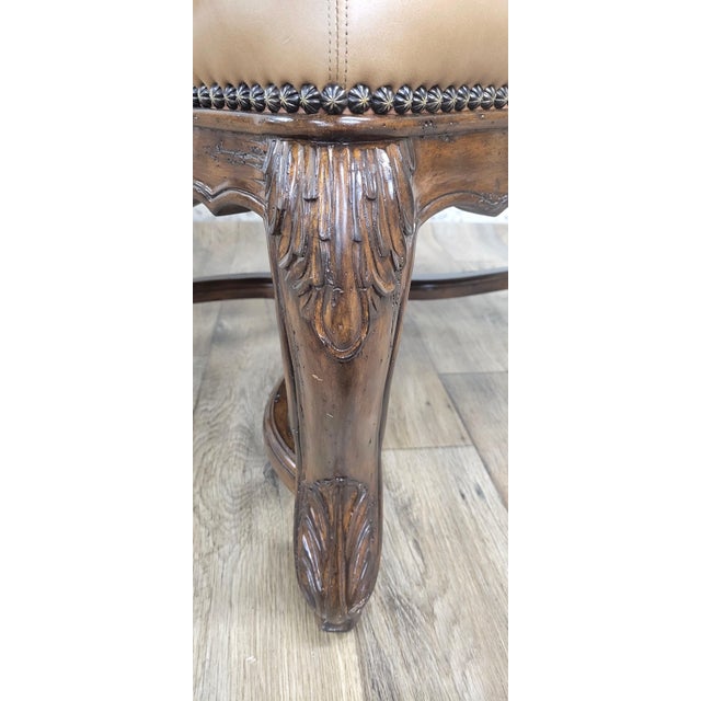 Marge Carson Designer’s Mark Louis XV Style Carved High Back Leather Armchair For Sale - Image 9 of 12