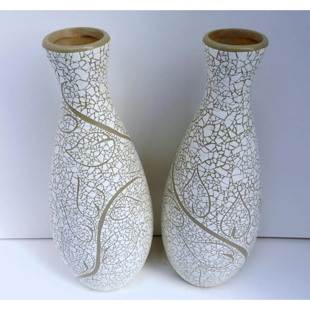 Transitional Artisan Eggshell Mosaic Ceramic Vases - A Pair For Sale - Image 3 of 8