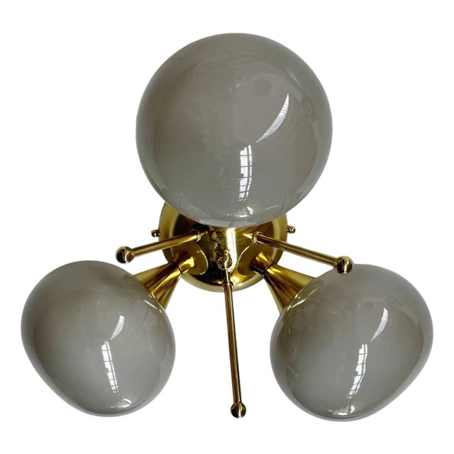 Trifoglio Polished Brass Gray Pebble Flush Mount by Fabio LTD For Sale