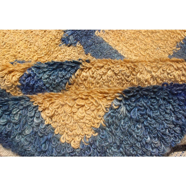 Vintage Mid-Century Modern Tulu Turkish Rug With Tribal Pattern in Blue and Soft Gold For Sale - Image 10 of 12