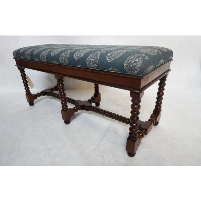 Wood Jacobean Bench With Custom Upholstered Seat For Sale - Image 9 of 9