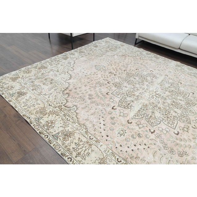 1970s 1970s Vintage Persian Handmade Wool Cotton Beige Area Rug For Sale - Image 5 of 11
