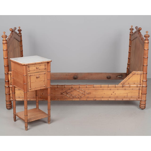 Wood 19th Century French Faux Bamboo Bed and Nightstand For Sale - Image 7 of 15