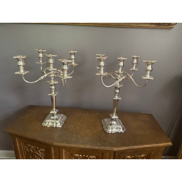 Mid 20th Century Mid 20th Century , 4 -Arm Candelabra Silverplate Sheffield Made in England For Sale - Image 5 of 18