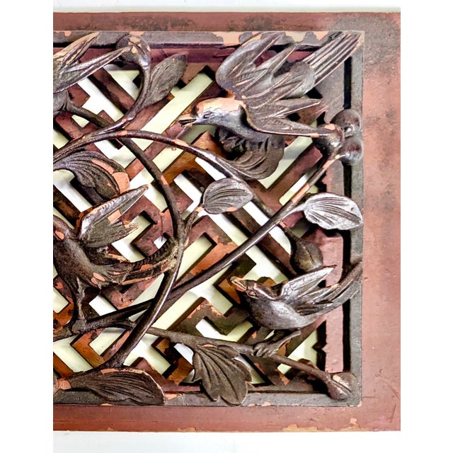 Mid 19th Century 19th Century Wooden Panel of Seven Birds on a Lattice Background For Sale - Image 5 of 6
