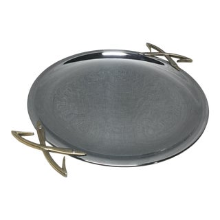 Mid-Century Modern Chrome Polished Stainless Steel Tray With Brass Handles For Sale