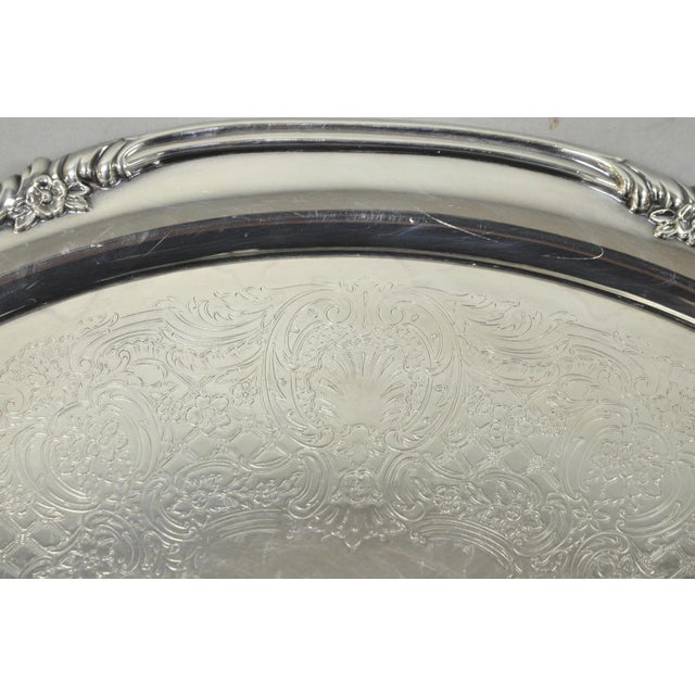 Vintage Reed & Barton 1820 Victorian Silver Plated Oval Serving Platter Bar Tray For Sale - Image 9 of 16