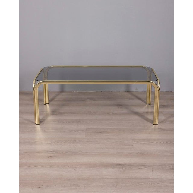 Gold Vintage Italian Coffee Table in Gilt Brass and Smoked Glass, 1970s For Sale - Image 8 of 8