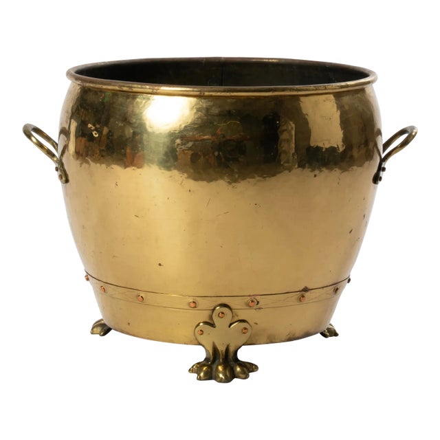 Early 20th Century English Brass Paw Foot Jardiniere For Sale