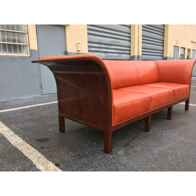 1990s Red Leather & Mahogany Sofa in the Style of Frits Henningsen For Sale - Image 11 of 13