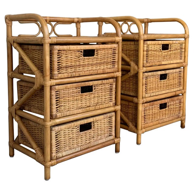 1950s Mid-Century Modern Bamboo and Rattan Nightstands - a Pair For Sale - Image 10 of 10