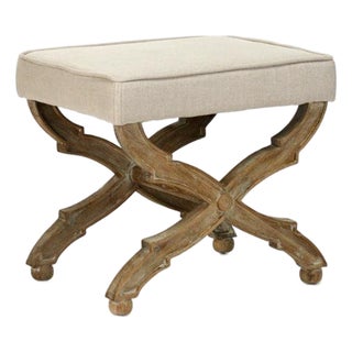 Crescenzo Accent Bench - Natural Linen / Limed Grey Oak Frame For Sale