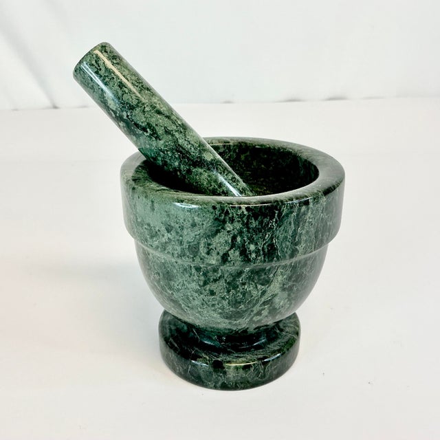 1970s 1970s Vintage Green Marble Italian Arts & Crafts Mortar and Pestle For Sale - Image 5 of 8