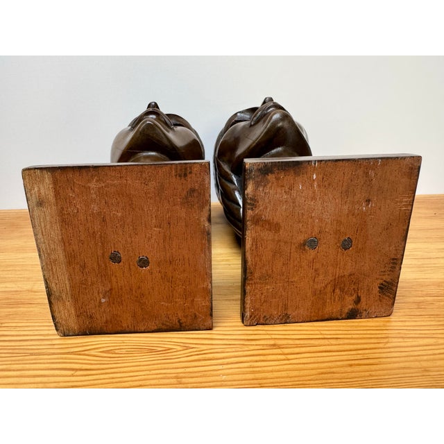 Signed Silva Art Deco Carved Wood Busts — Pair For Sale - Image 10 of 11