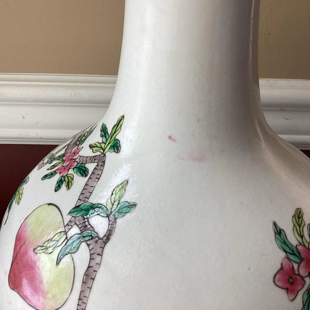 Vintage Chinese Famille-Rose Porcelain Vase – Peach & Bat Motif – 14” Tall, Unmarked For Sale - Image 11 of 11