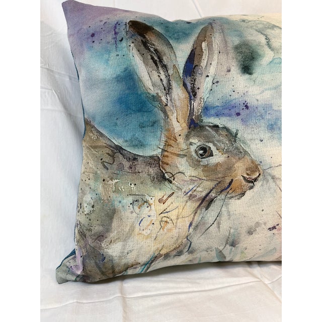 16" Square Decorative Toss Pillow Embellished With an Inquisitive Rabbit / Hare Hiding in the Grass - Made in the U K For Sale - Image 4 of 10