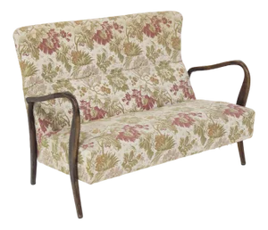 Sofa in Wood and Floral Fabric attributed to Paolo Buffa, 1950s