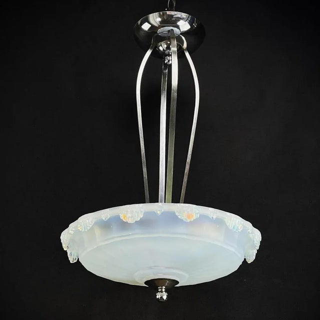 Art Deco Hanging Lamp with Opalin Glass, 1930s For Sale - Image 3 of 12