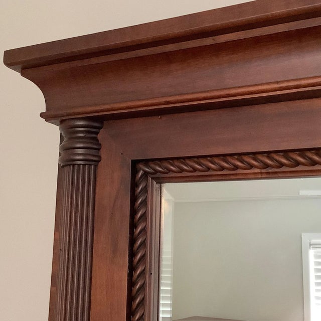 1980s Vintage Durham Furniture Solid Cherry Dresser and Plantation Mirror Saville Row For Sale - Image 6 of 18