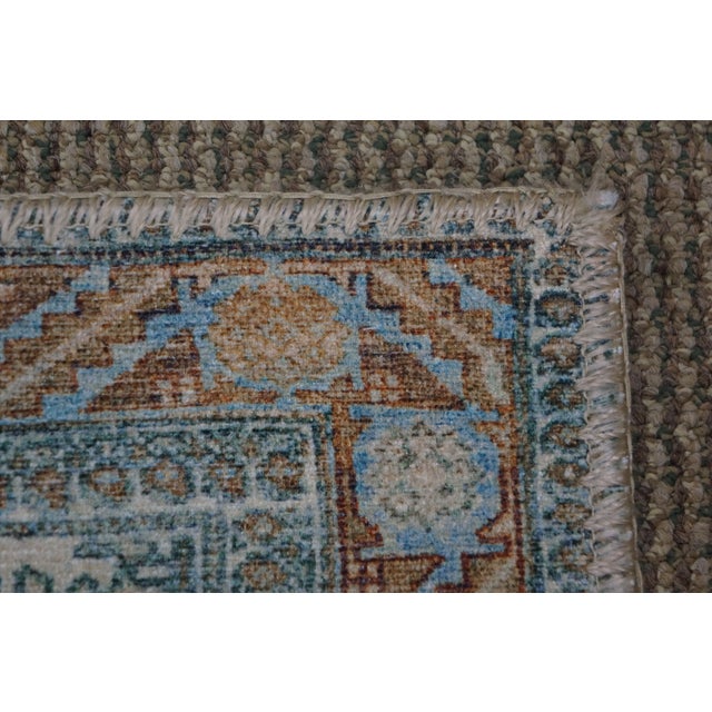 Vintage Geometric Turquoise Rug Runner Mat 5 X 2 For Sale - Image 9 of 14