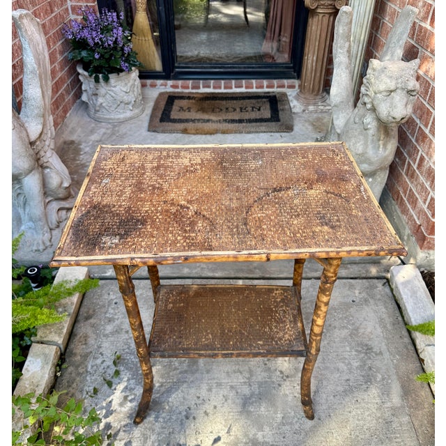 19th C Scorched Tortoise Bamboo Entry Console Table For Sale - Image 4 of 12