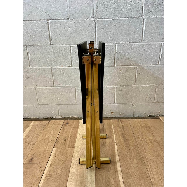 1970s Vintage Set of Brass and Faux Tortoise Snack Tables With Stand For Sale - Image 5 of 10