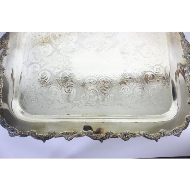 Silver 1940s Extra Large Butler’s Tray Silver Plated Rectangular Footed Tray For Sale - Image 8 of 10