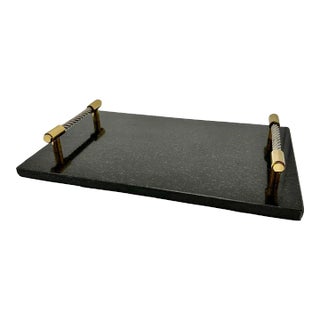 Vintage Godinger Silver Art Company Black Granite Silver & Brass Tray For Sale
