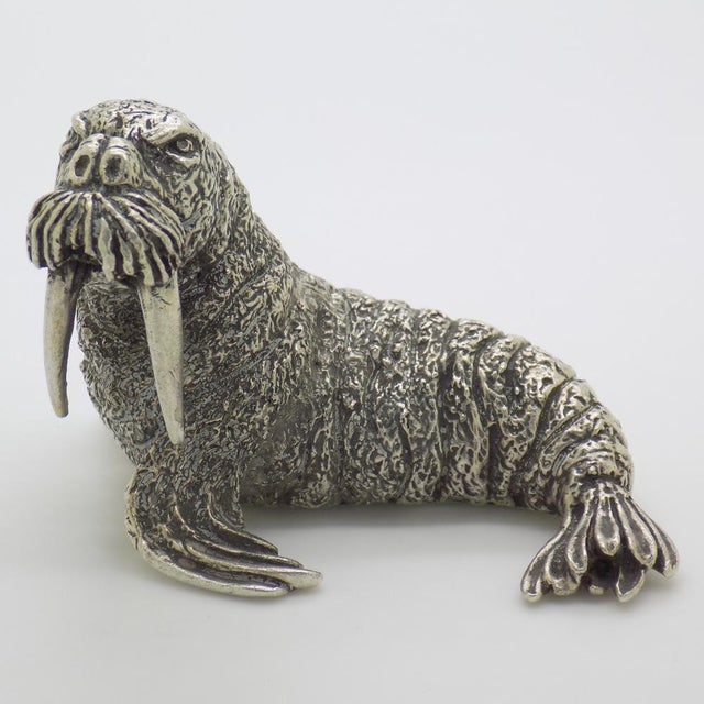 Large Vintage Italian Handmade Silver Walrus Figurine by Mario Cerreti, Tuscany, 1950s For Sale - Image 15 of 15
