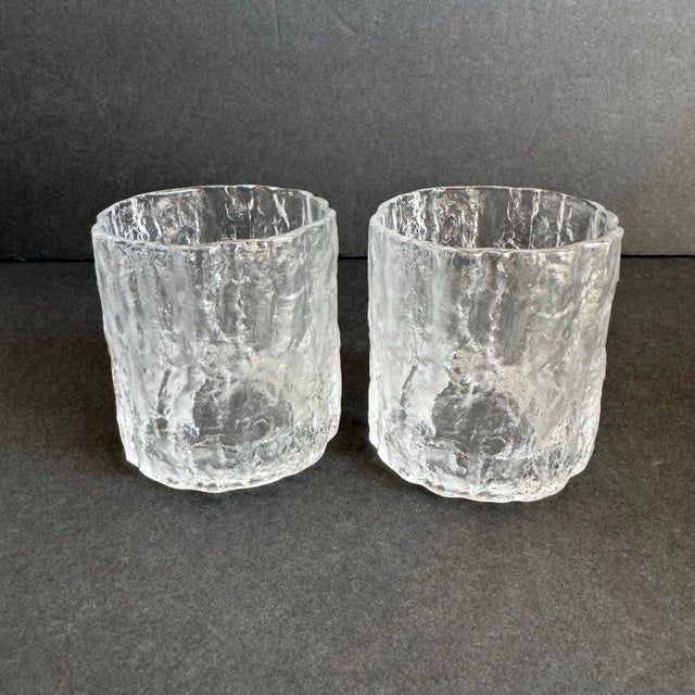 Mid Century Hoya Ice Bucket & Rocks Glasses MCM Frosted Glass Ice Cube Set of 3 For Sale - Image 9 of 12