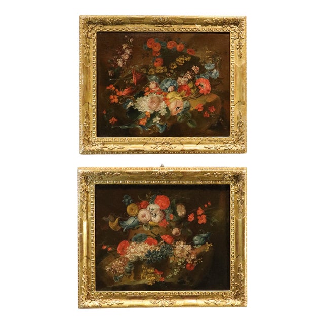 Antoine Monnoyer, Il Giovane, Still Lifes of Flowers, 1720, Oil on Canvases, Set of 2 For Sale
