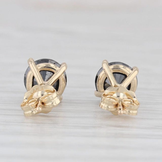 New 2.25ctw Black Diamond Stud Earrings 14k Yellow Gold Round Solitaires - 2 Pieces For Sale - Image 4 of 6