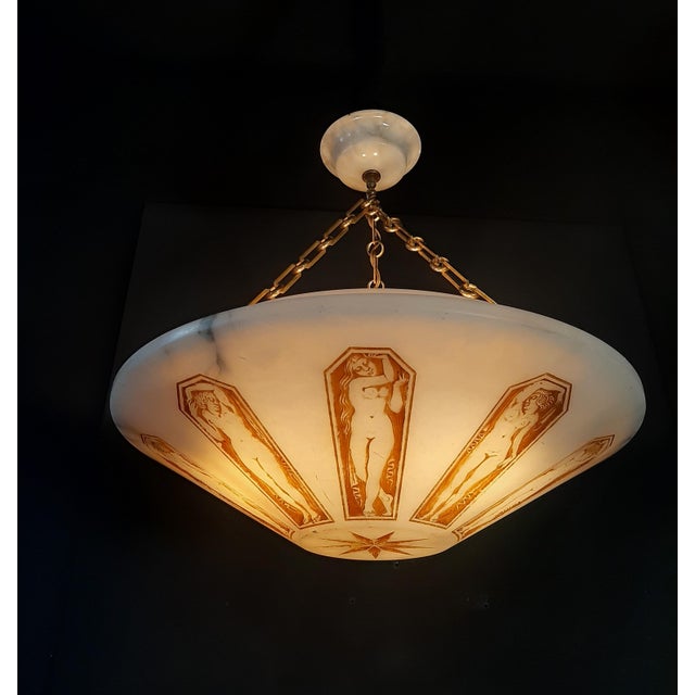 Art Deco Three-Light Alabaster Pendant Lamp, 1920s For Sale - Image 12 of 12