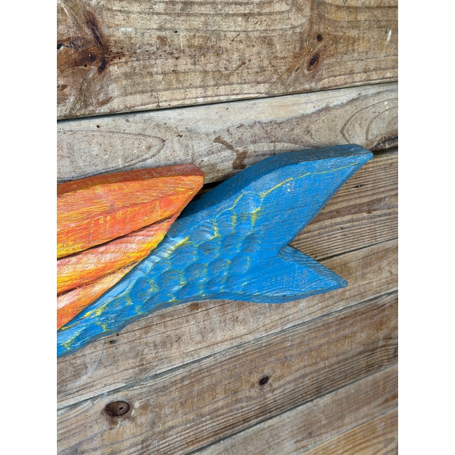 1970s Vintage Hand-Carved Coastal Folk Art Mermaid Wall Sculpture For Sale - Image 5 of 12