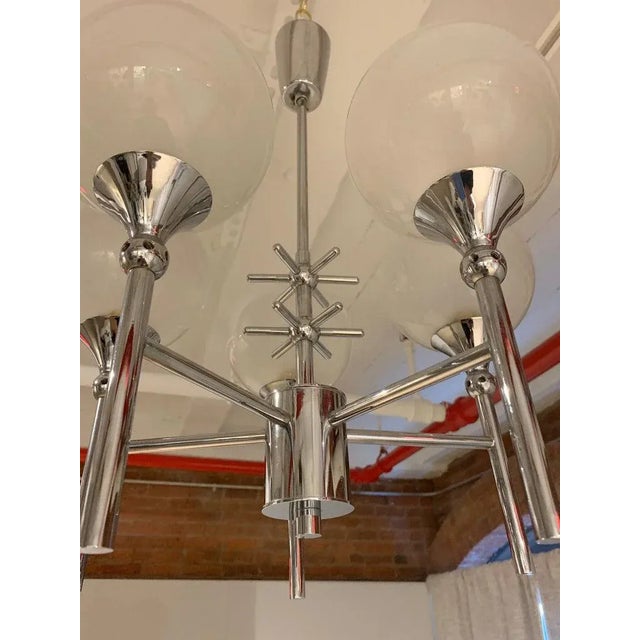 Metal French Opaline 1970s 5-Light Chandelier For Sale - Image 7 of 11