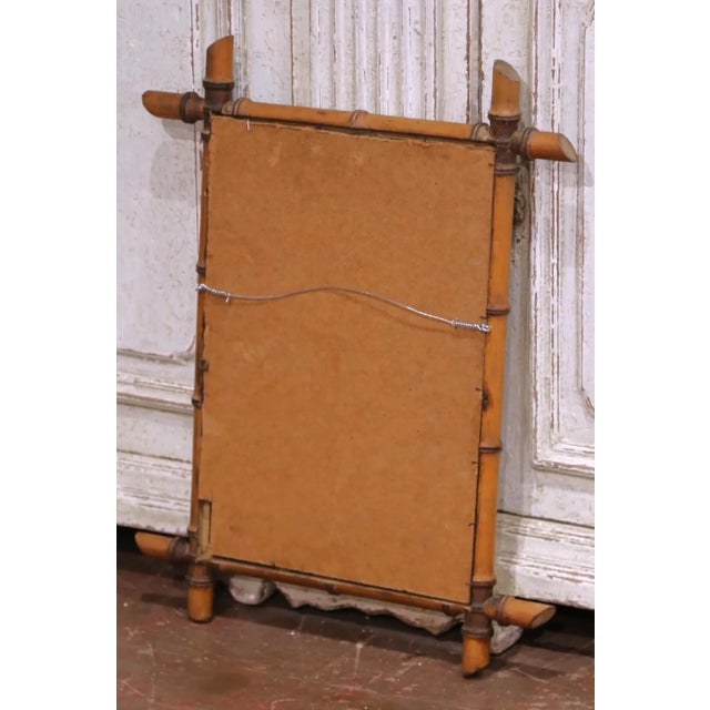 Tan Early 20th Century French Hand Carved Walnut Faux Bamboo Wall Mirror For Sale - Image 8 of 8