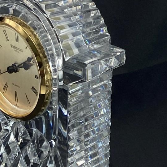 Glass Waterford Crystal “Lismore” Mantle Carriage Clock Gold Face (7.25-inch, Vintage, New Battery) For Sale - Image 7 of 18