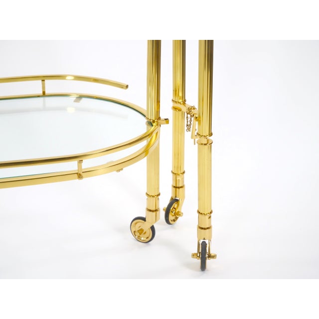 Midcentury Brass and Glass Italian Swing Out Bar Cart For Sale In New York - Image 6 of 12