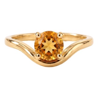 Yellow Citrine Curved Solitaire Band • Modern Engagement Stackable Ring • November Birthstone Ring Us 7 For Sale