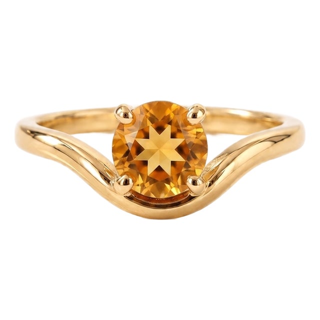 Yellow Citrine Curved Solitaire Band • Modern Engagement Stackable Ring • November Birthstone Ring Us 7 For Sale