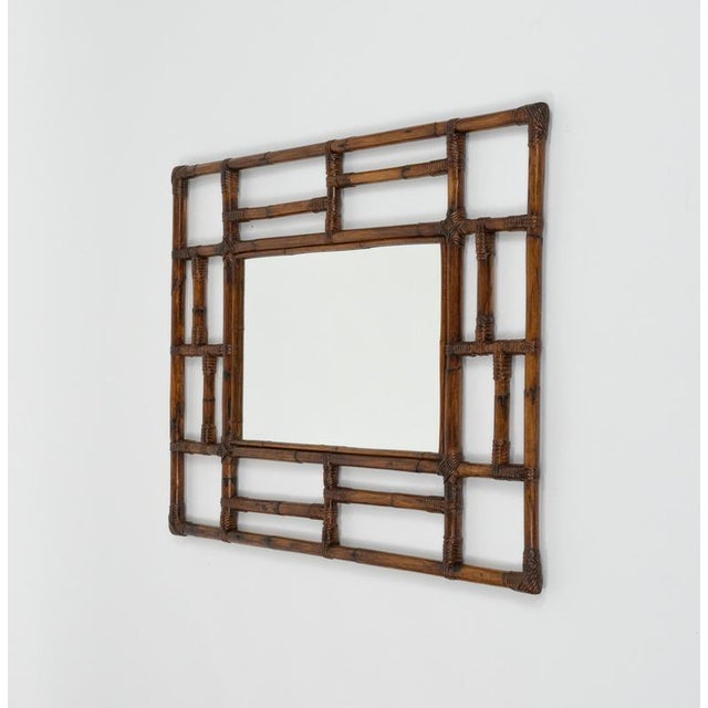 Brown Mid-Century Modern Rectangular Mirror in Rattan and Bamboo, 1970s For Sale - Image 8 of 13